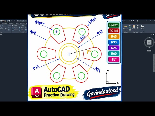 AutoCAD 2D Practice Drawing | Trim + Polar Array + Circle Command 🔥 | Step by Step