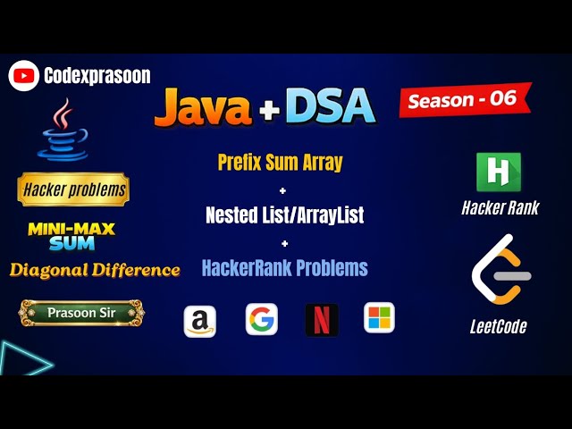 Java + DSA Session -06 | NestedList/ArrayList + Hacker Rank Diagonal Difference and MiniMax Problem