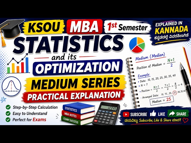 KSOU MBA 1st Semester Statistics and Its Optimization Median Series Practical Explanation in Kannada