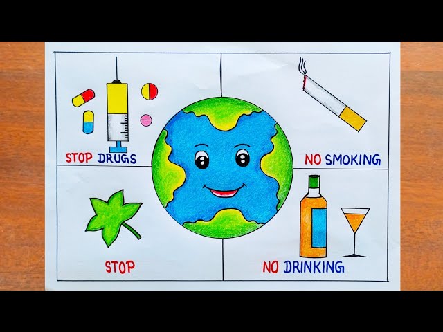 International Day Against Drugs Abuse Poster Drawing Easy Steps / Say No To Drugs Poster Drawing 