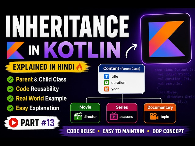 Inheritance in Kotlin Explained in Hindi 🔥 | Kotlin OOP Tutorial for Beginners #13