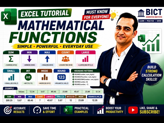 Excel Mathematical Functions  SUM, MIN, MAX, COUNT, LARGE, SMALL & Rounding