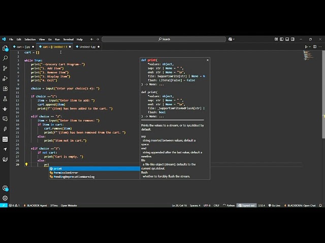 Create a Grocery Cart Program with List ( using PYTHON )