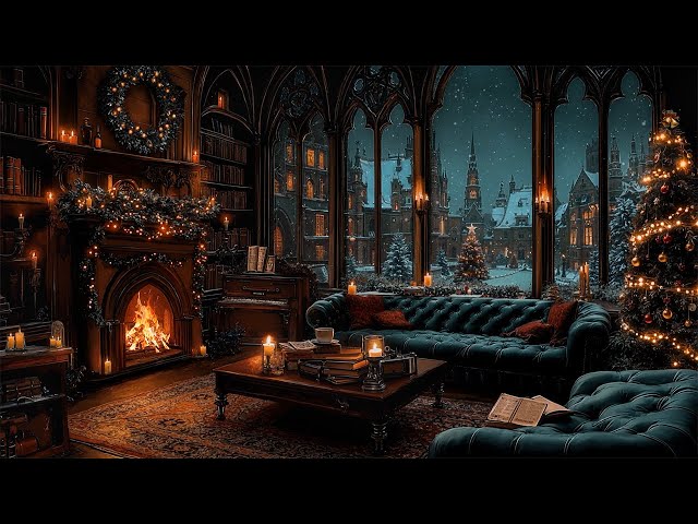 Cozy Victorian Study Room with Christmas Ambience & Crackling Fireplace | Dark Academia Winter Music