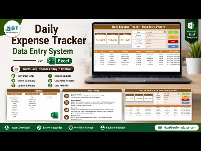 Daily Expense Tracker Data Entry System in Excel