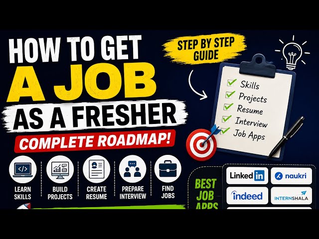 How to get your first job as a fresher?👨‍💻🚀Skills → Projects → Resume → Apply → Interview 