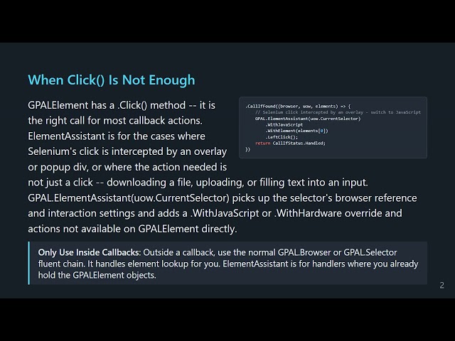 GPAL: ElementAssistant - Non-Standard Element Actions in Callbacks | Core Concepts