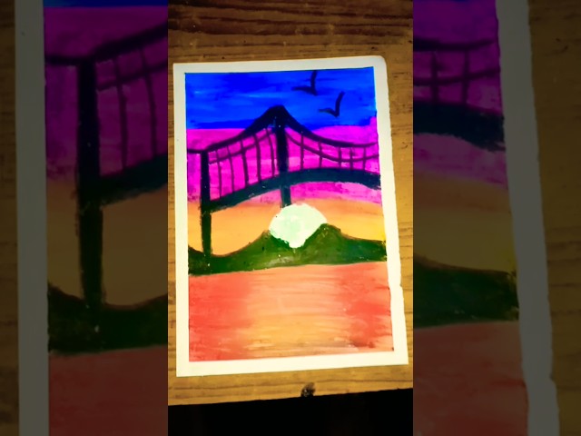 ✨ Easy Sunset Bridge & Lake Drawing Tutorial 🌅🌉 | Beautiful Scenery Drawing with Oil Pastels 🎨