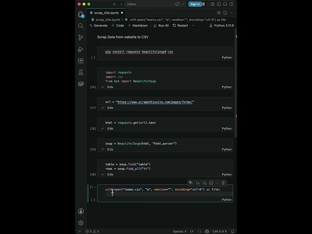 Scrape Table Data to CSV with Python 📊 | BeautifulSoup #shorts