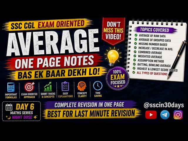 Day 6 | Average Short Notes For SSC CGL 2026