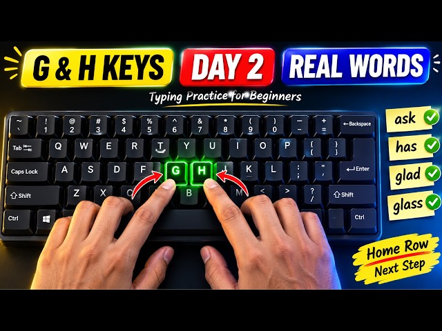 Typing Tutorial for Beginners | G & H Keys Practice | Real Words | Day 2 🚀