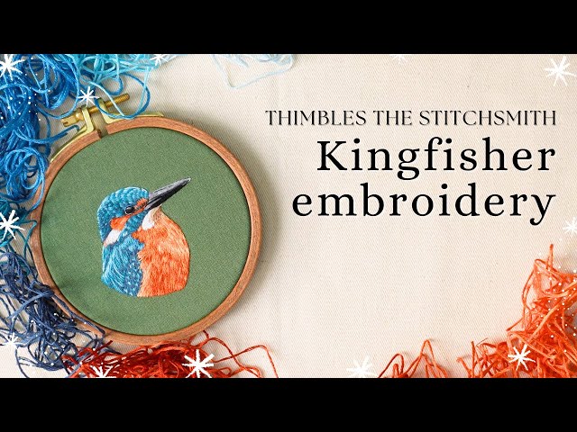 Stitch with me: thread painting a realistic kingfisher | Relaxing embroidery
