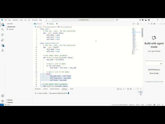 DSA Experiment 6 Implementation of Doubly linked list