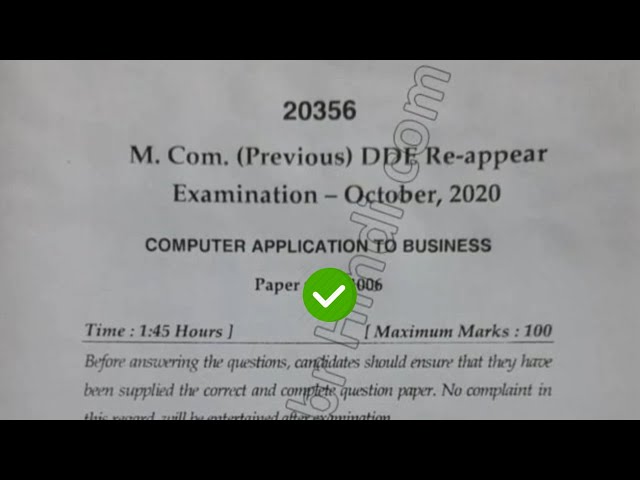 2020 Mdu MCom DDE 1st Year Reappear Computer Application to Business Question Paper