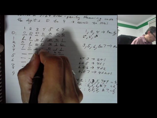 CSC-3054, chapter 2 problem 12 solution explanation  -- hamming code 7-bit, even-parity