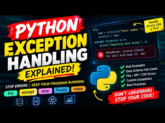 Python Exception Handling Explained 🔥 | try, except, else, finally, raise | Python 2026