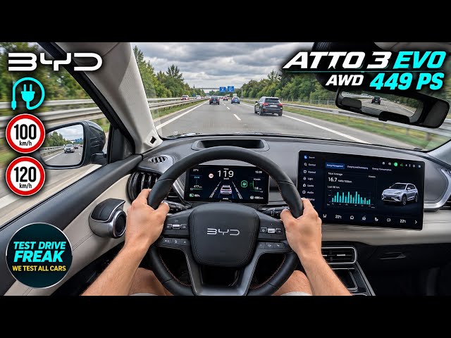 2026 BYD Atto 3 Evo AWD 449 PS POV Drive | Swiss Motorway Cruise, Electric Consumption & Range