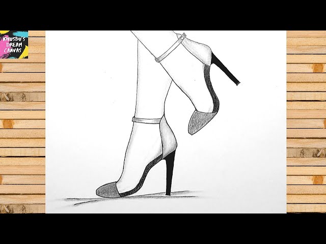 How to draw feet with high heels step by step || Pencil sketch || Shoes drawing
