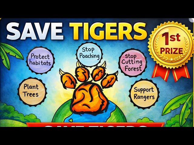 International Tiger Day Poster Drawing | Save Tiger Poster | World Tiger Day Drawing | Save Wildlife