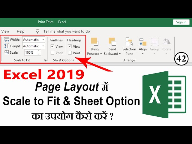 #Excel Page Layout in Hindi - Use scale to fit, sheet options and Arrange options in excel in Hindi