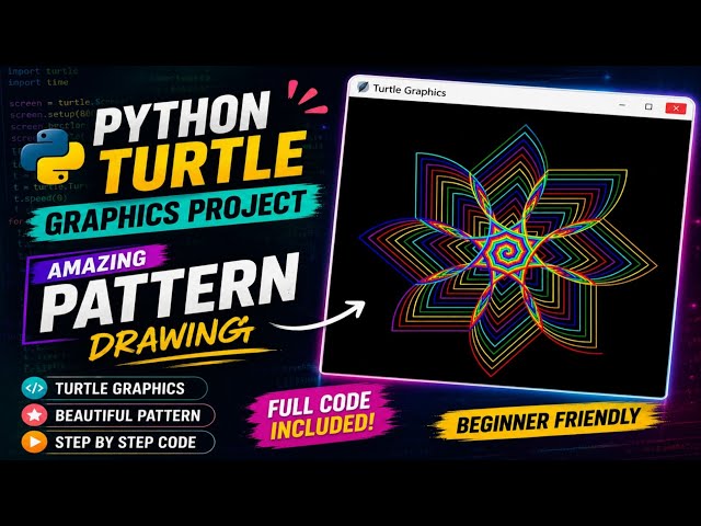 Amazing Pattern Drawing in Python Turtle 🐢 | Python Turtle Graphics Project | Step-by-Step Tutorial
