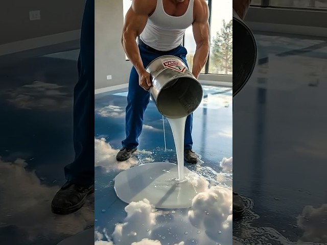 Modern bedroom renovation with 3D cloud and sky epoxy flooring. #epoxy #interiordesign #homedesign