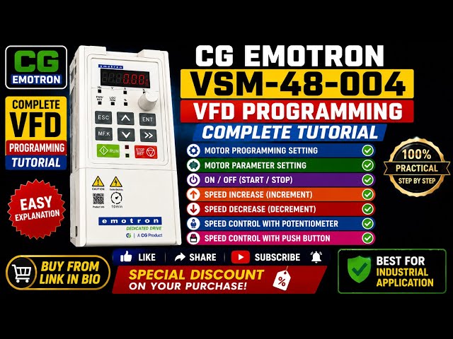 🔥 CG Emotron VSM48-004 20CNB VFD Programming | Motor Parameter Setting, Start/Stop & Speed Control 🔥