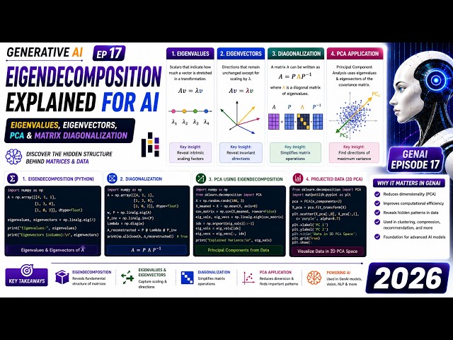Eigendecomposition for AI | Eigenvalues, Eigenvectors, PCA & Matrix Diagonalization | GenAI Ep 17