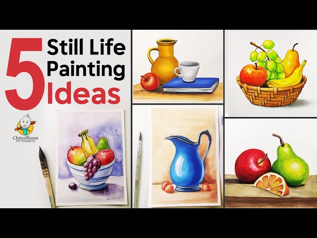 5 Still life Painting with Poster/Water Color | Amazing Fruit Basket Drawing Ideas