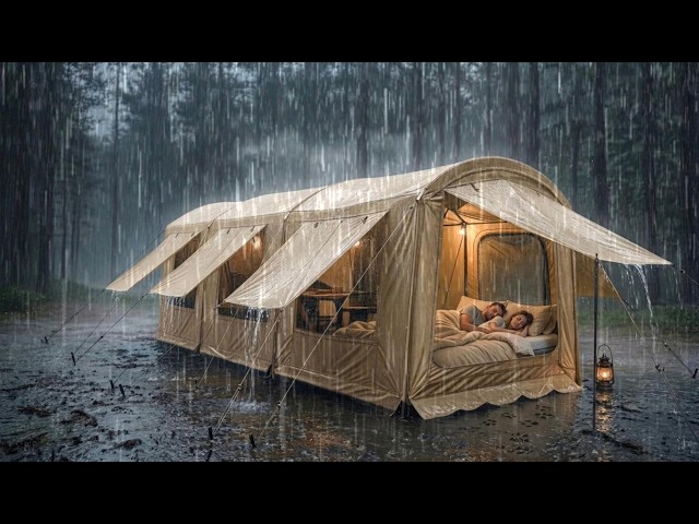 CAMPING WITH WIFE IN THE MIDDLE OF HEAVY RAIN, LIGHTNING, AND WINDSTORMS‼️STRUGGING IN A WARM TENT