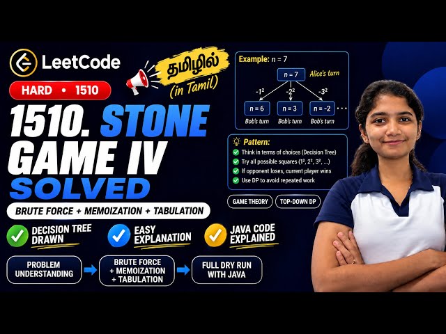 Stone Game IV Tamil | Leetcode 1510 | Today’s Daily Challenge | Java DP