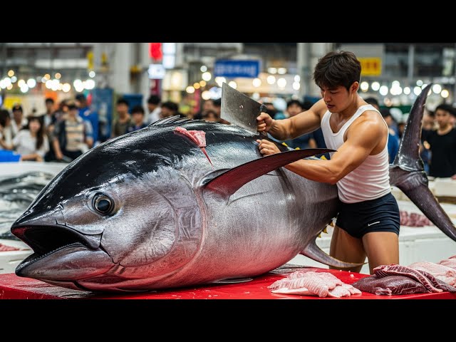 Hot Guy vs 485kg Sea Monster Bluefin Tuna Who Cuts Who? #TunaBattle