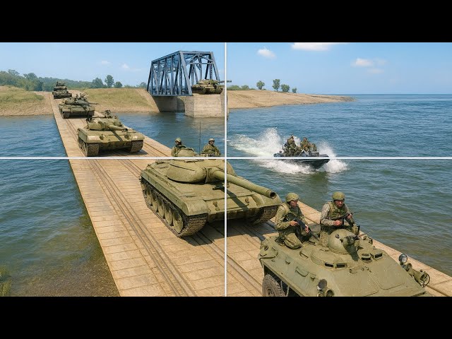 Javelin Missile STRIKES Russian Armored Column at Pontoon Bridge - Arma 3