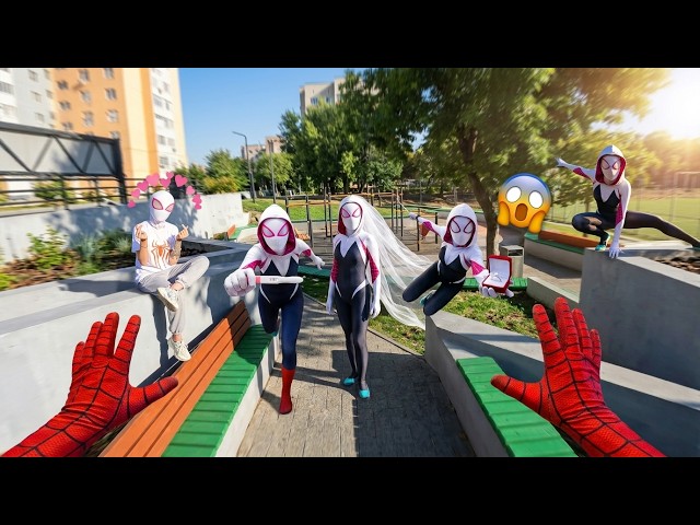 1 HOUR OF CRAZY SPIDER-GWEN IN LOVE CHASING SPIDER-MAN FULL STORY (BEST Parkour POV)@Lina-Time