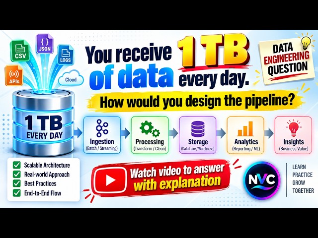 Data Engineering Interview | 1 TB Data Every Day! How Would You Design the Data Pipeline?