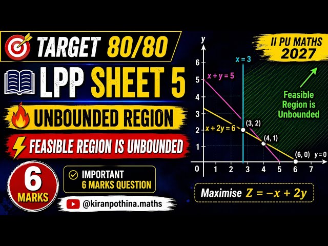 🎯 LPP SHEET 5 | Unbounded Feasible Region | Important 6 Marks Question | II PU Maths 2027