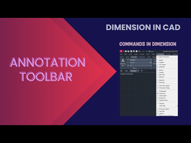 AutoCAD Tutorial for Beginners-ANNOTATION TOOLBAR-DIMENSION