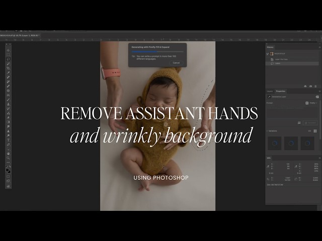 How to Remove Assistant Hands & Fix Wrinkled Backdrops in Photoshop (Newborn Photography Editing)