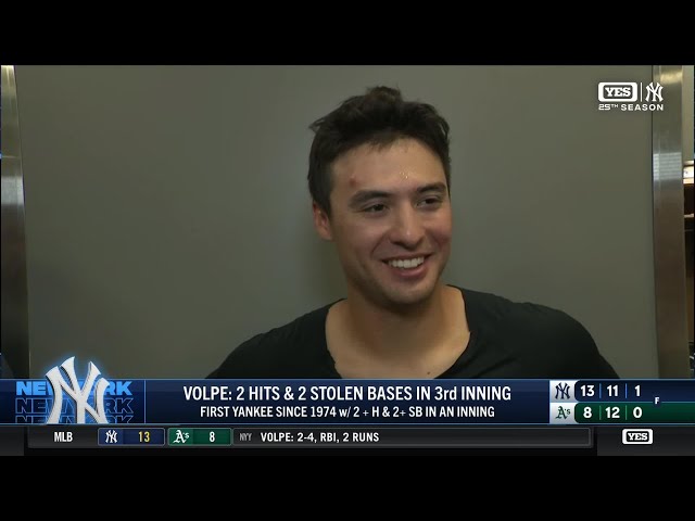 Anthony Volpe joins the media following the Yankees' 13-8 win in Sacramento