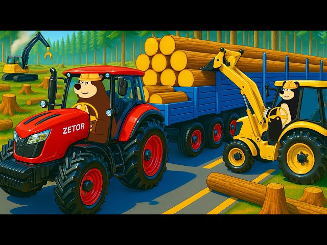 Tractor and Lumber Work 🚜🌲 | Cutting, Transporting & Crafting Fruit Crates | Farm Work Animation