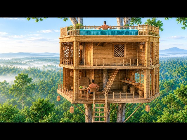 I Built a 3-Story Luxury Bamboo Treehouse With a Rooftop Pool Next | Real Life Build