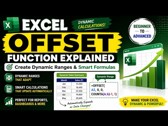 Excel OFFSET Function Explained | Create Dynamic Ranges & Smart Formulas (Beginner to Advanced)