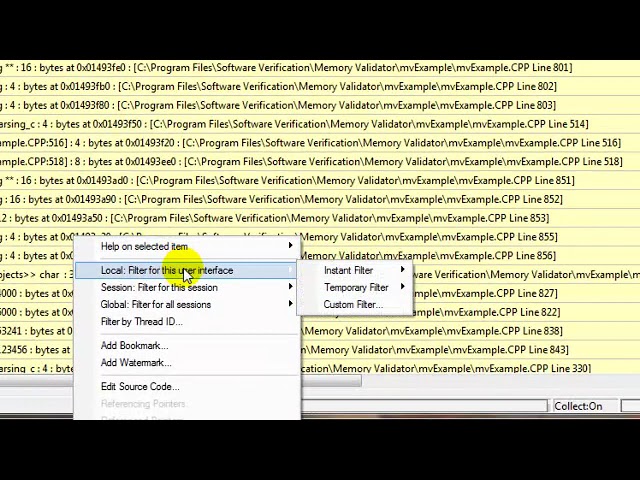 Memory Validator, how to filter the display by object type