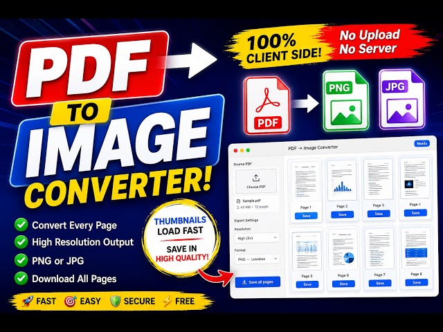 Convert PDF to Images Without Uploading Files JavaScript PDF js Project