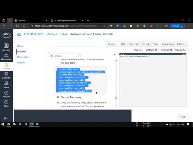 AWS Academy Data Analytics Lab 4: Analyze Data with Amazon Redshift
