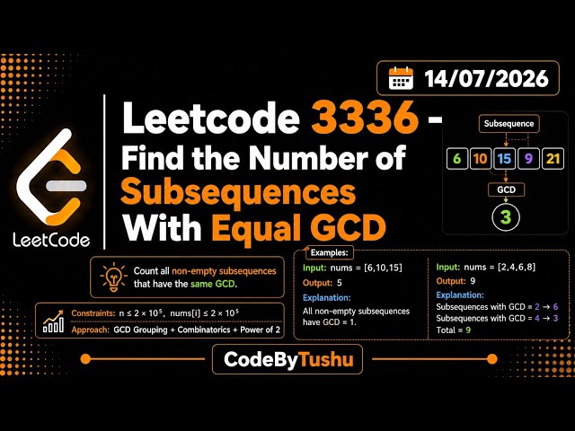 LeetCode 3336 | Find the Number of Subsequences With Equal GCD | Dynamic Programming | CodeByTushu