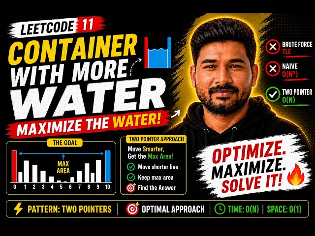 LeetCode 11: Container With Most Water | Two Pointer Approach Explained | Interview Ready #leetcode