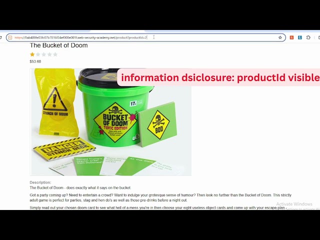 INFORMATION DISCLOSED from an SQL injection |  productId visible | Portswigger Academy