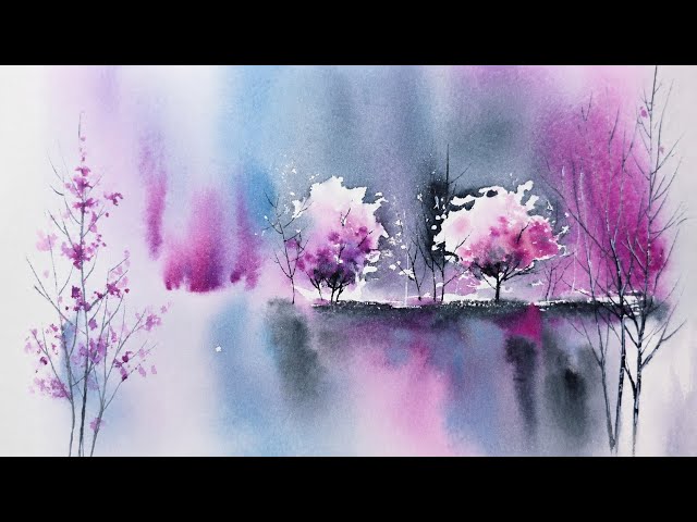 10-Minute Watercolor Magic / Paint This Dreamy Purple Lake / Beginner Tutorial