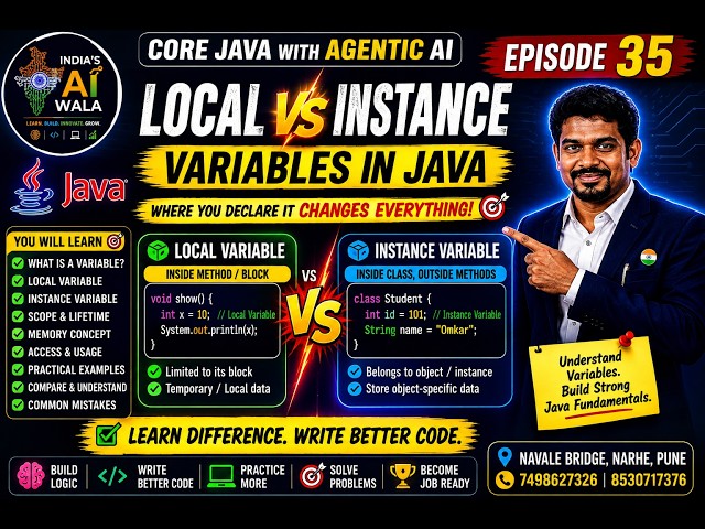 Local vs Instance Variables in Java | Variable Types | Core Java with Agentic AI | Episode 35